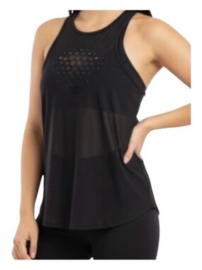 Karma black sheer sports top sleeveless racer back cover lightweight size Large